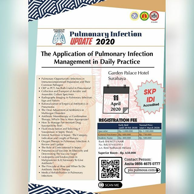 parameterID's tweet image. Assalamu'alaikum Warahmatullahi Wabarakatuh,
Salam Sejahtera, 
Dengan ini, Kami mengundang teman sejawat Dokter Umum dan Dokter Spesialis pada acara:  Pulmonary Infection Update "The Application of Pulmonary Infection Management in Daily Practice"

Hari/… ift.tt/2vpIMG3