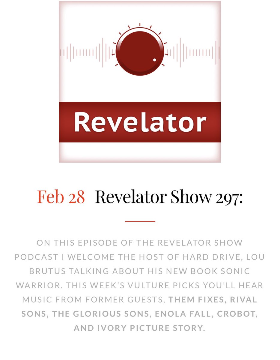 VulturePicnic's tweet photo. The newest TRS #podcast features @LouBrutus &amp; features music from former guests @rivalsons @TheGloriousSons @EnolaFallBand @ThemFixes @Crobotband &amp; #IvoryPictureStory
https://t.co/tWlKO6Ttmd https://t.co/Zxq1uyXvWS