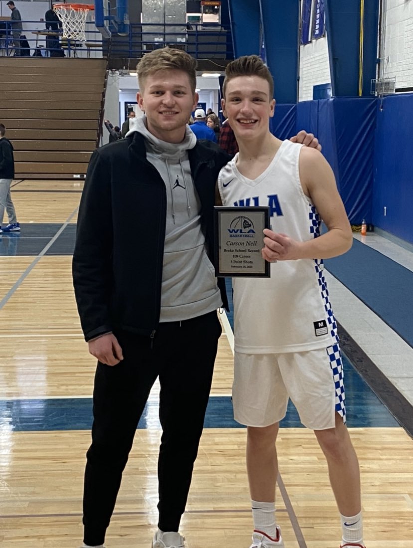 WLAbasketball's tweet photo. On February 20th, in our game against NFDL, senior Carson Nell hit his 108th 3 pointer and became the all time leader in 3 pt shots made in a career in WLA history. Carson passed 2018 graduate Mason Herkstroeter (his cousin), who held the record for two seasons. Congrats Carson. https://t.co/QeuWf0fdkM