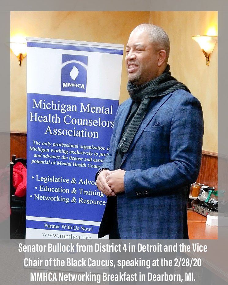 MMHCAtweet's tweet photo. MMHCA Networking Breakfast in Dearborn, MI 2/28/20. Senator Bullock spoke to attendees (from District 4 in Detroit and honored Vice Chair of the Michigan Legislative Black Caucus)#mmhca #michigancounselors #mentalhealth #michiganmentalhealth #SuicidePrevention https://t.co/ERqwZNEmYg