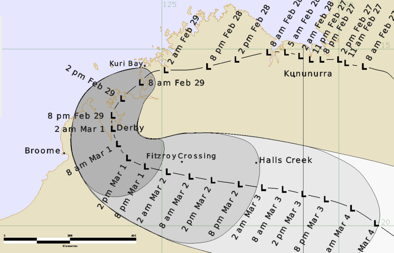 BOM_WA's tweet photo. Ex Tropical #CycloneEsther has begun it's passage southwest through the west #Kimberley and is expected to pass near Derby today. Again heavy rainfall with Ellenbrae recording 191 mm to 9am. Warnings current for the Kimberley with latest info here; https://t.co/6QsQeBW0Az https://t.co/J4Mo7FLBIm
