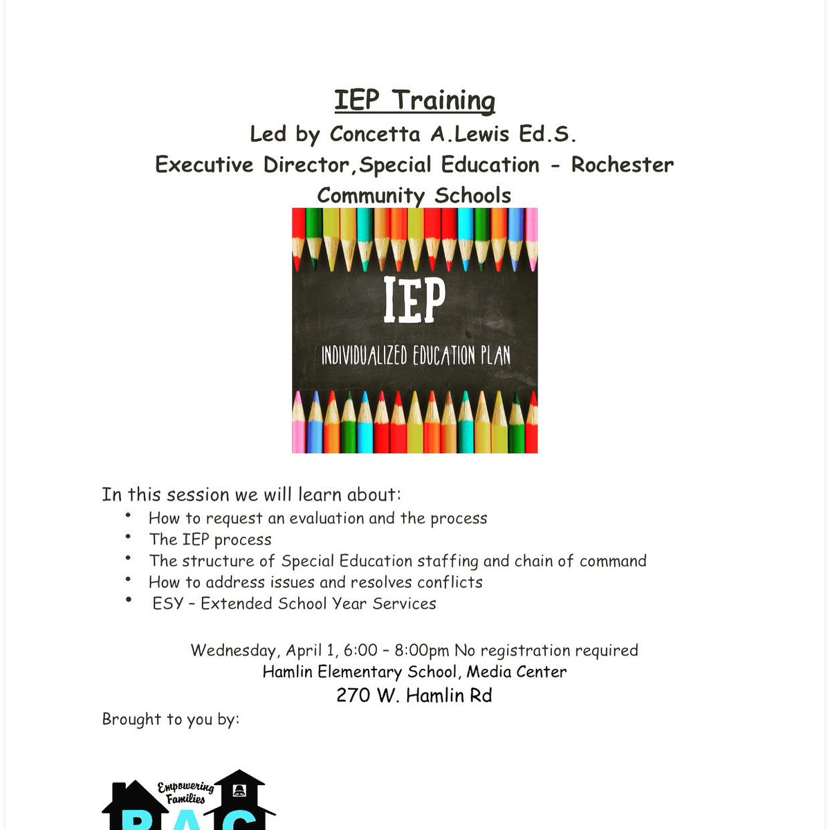 AdamsPTSA's tweet image. Save The Date and learn more about Individualized Education Plans.