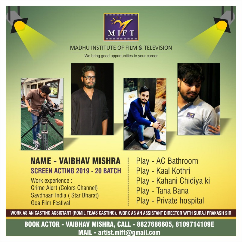 Madhu_institute's tweet photo. MIFT Talent @Actor Vaibhav Mishra
Visit – Madhu Institute Of Film And Television ( MIFT ), Bhopal, and You Can Contact us – +91-7581024036, 0755 4055145
#Audition #Casting_director #TV_production_house #Film_production_house https://t.co/VZ64kqFF8m