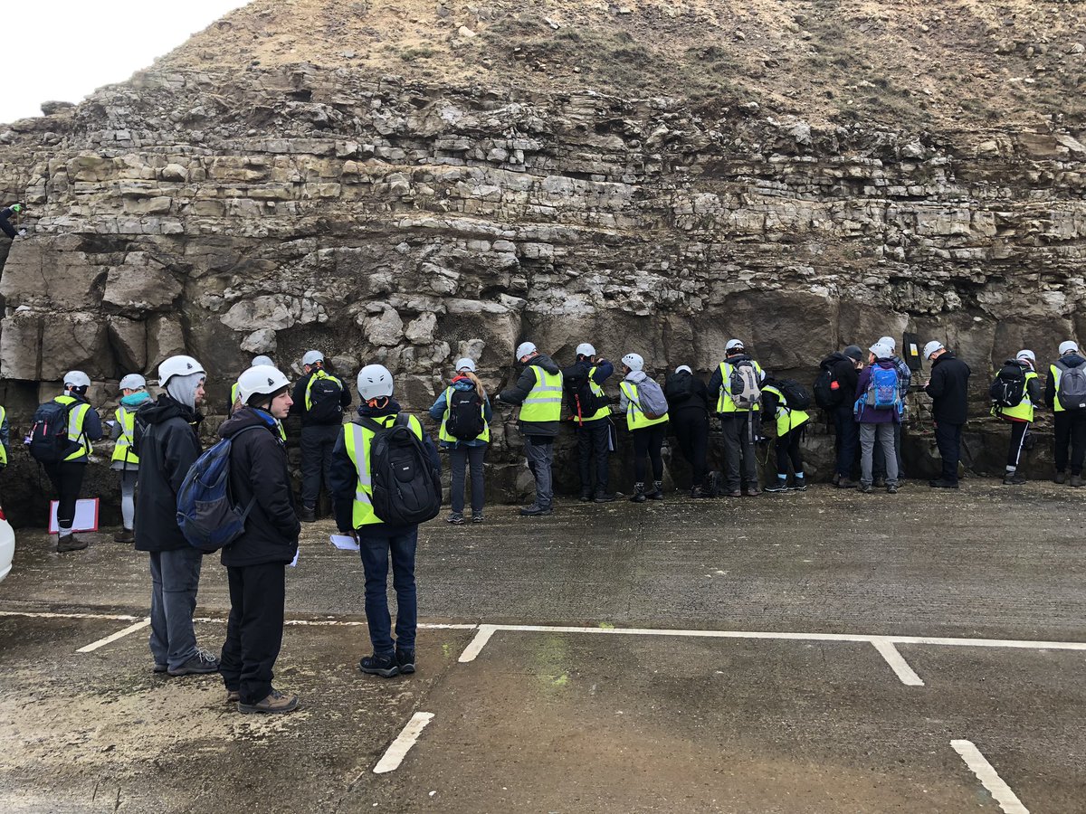 Stuartsediment's tweet photo. Sedimentary field work on a Saturday morning with super keen second years looking at Zechstein carbonates 😀 https://t.co/HoDug6p0YW