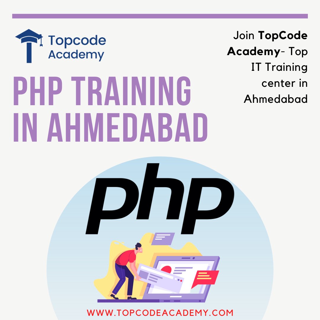 TopCodeAcademy's tweet photo. Become a professional #PHP #developer by joining Ahmedabad's leading PHP training provider - TopCode Academy. Here you'll get trained by expert PHP developers by working on live projects.  Course details: https://t.co/KWtuXJ3pdr

#phptraining #Ahmedabad https://t.co/leRPHG07yX