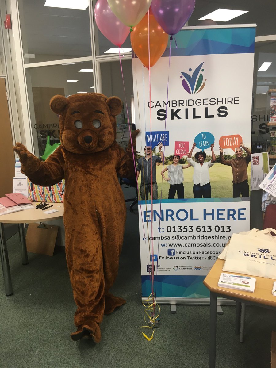 CambsSkills's tweet photo. Meet our brand new Cambridgeshire Skills mascot #BrianTheBear today during Ely Library's 20th Birthday Party! Lots of fun for all of the family, and FREE workshops and goody bags, too! #WhatWillYouLearnToday #AdultEducation #AdultLearning #CambsSkills #ElyLibrary #Ely #FreeCourse https://t.co/N2fR38FiQY