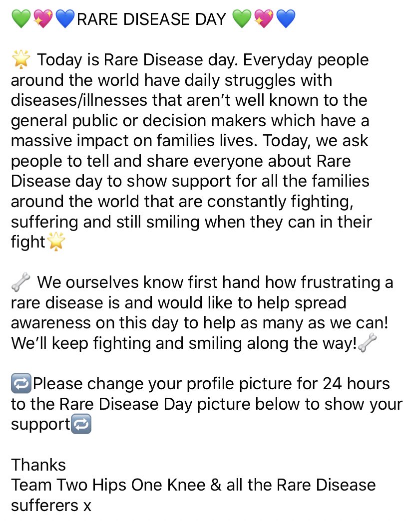 twohipsoneknee's tweet photo. 💚💖💙RARE DISEASE DAY 💚💖💙
 🔁Please RT to show your support 🔁 https://t.co/g9g38sAxxI