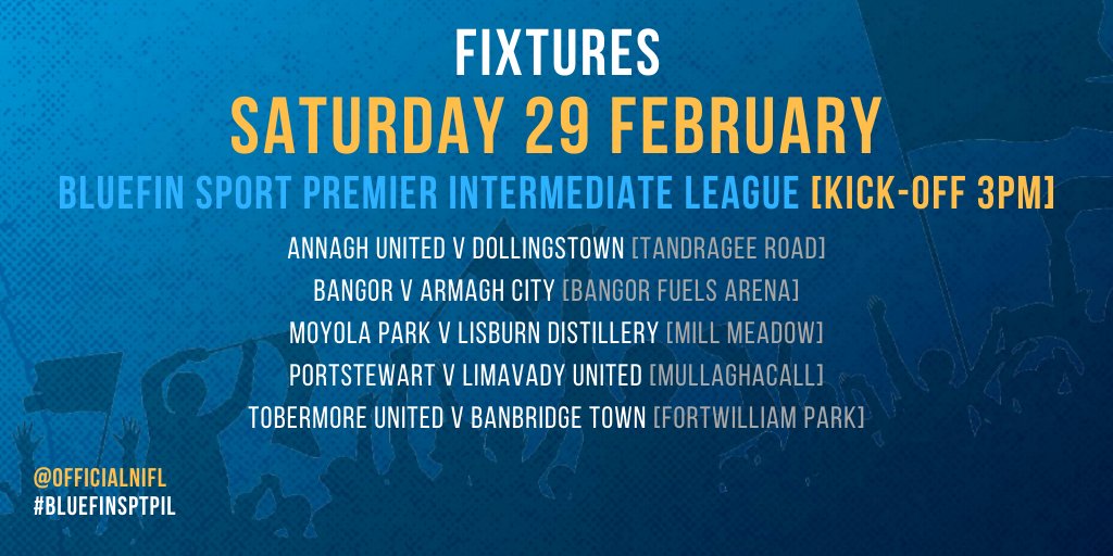 FIXTURES | The Bluefin Sport Premier Intermediate League continues this afternoon with a full round of games, kick-off 3pm. #BluefinSptPIL