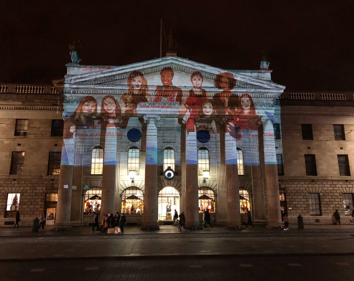 Blazing a trail into the future! "These young Irishwomen are already making their mark on the 21st C. Now it's over to you. How will you make your mark?" This lovely  @oneillustration illustration from  @sarahwebbishere's Blazing a Trail book was projected on to  @gpowithistory!