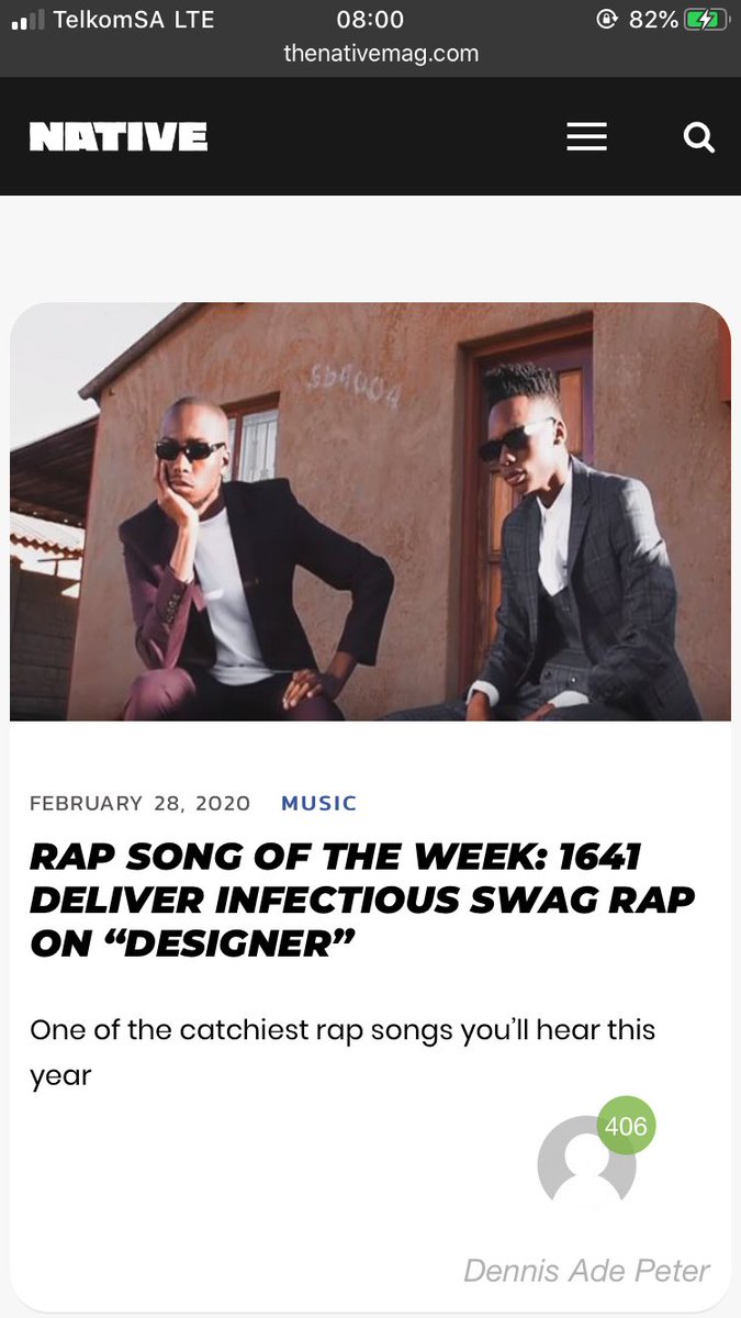 __1641__'s tweet photo. We are @NativeMag ‘s Rap Song of The Week,shoutout to @dennisadepeter #41WORLD #DESIGNERSZN #TapeMode https://t.co/mk3Qw2sx9y 🤳🏼🇳🇬🤝🇿🇦☄️🌍 https://t.co/zV9Te0kKlA