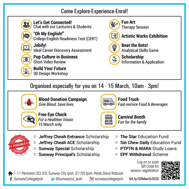 sunwaycol_ipoh's tweet photo. 14 more days! Come explore, experience, enrol and discover your potential. Find the aspiration and passion in your further education. Pathway to a brighter future.
#SunwayCollegeIpoh #OpenDay #ProgrammeEnquiry #ProgrammeEnrolment #EnrolmentinProgress #2020Intakes https://t.co/9a4CiWCJkA