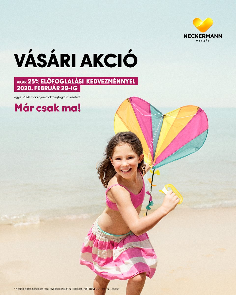 neckermannhu's tweet photo. ⏳VÁSÁRI AKCIÓ!🏖️ Utolsó nap‼️
Hol fogsz idén nyaralni? Ma még lefoglalhatod nyaralásod akár 25% előfoglalási kedvezménnyel!  Ne maradj le a kedvezményről!
👉https://t.co/nfGbQIfQxo https://t.co/T8JFotT2w6