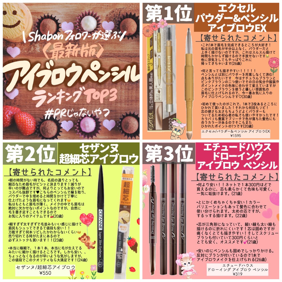 Shabon 公式 ペンシルとパウダーあなたはどっち派 フォロワーさまにお聞きしたおすすめのアイブロウペンシル とアイブロウパウダーを最新版ランキングにしました Prじゃないやつ Shabon買い