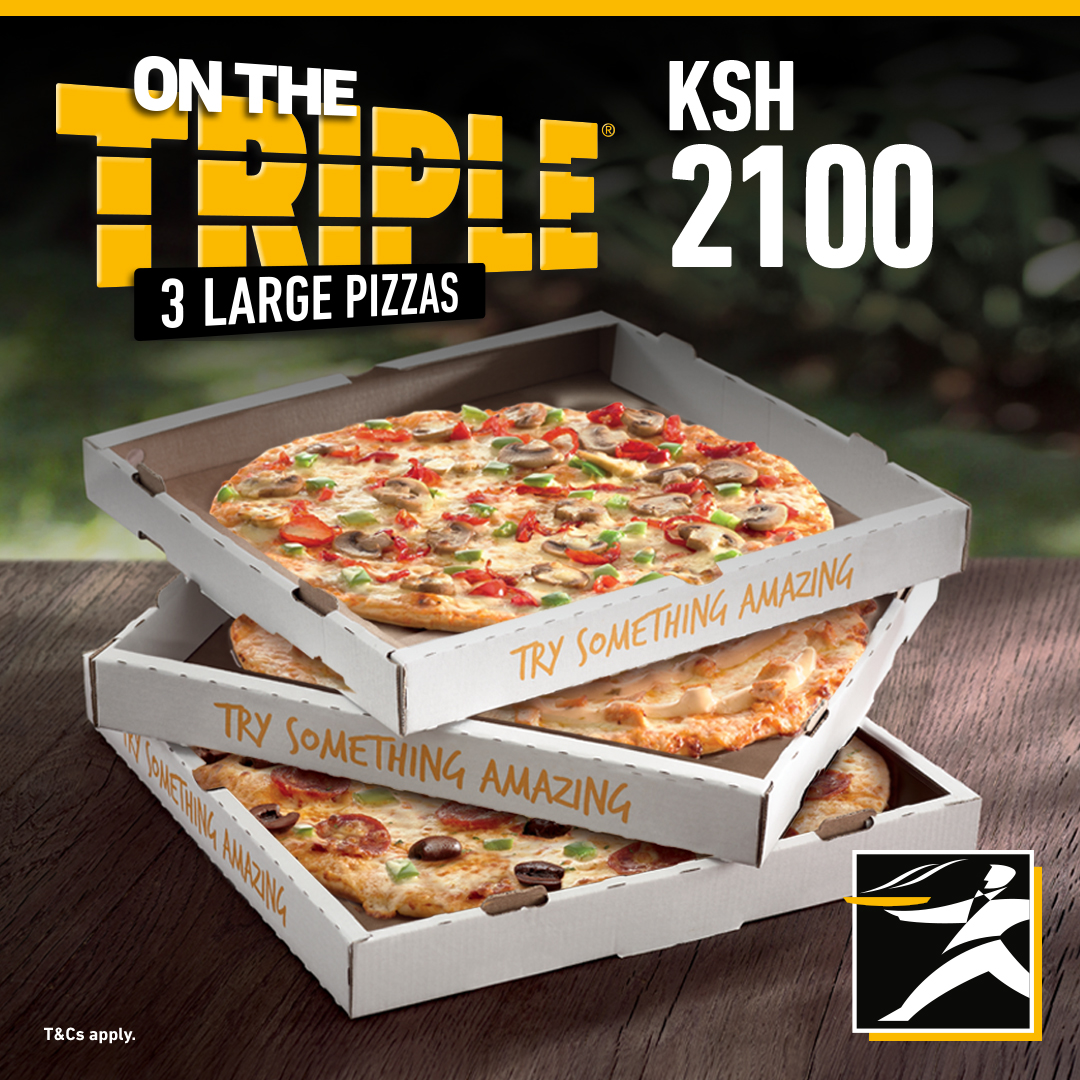 Triple the fun with three of your favorite large pizzas for only Ksh.2,100. Now that's value for money!#triplesaturdays