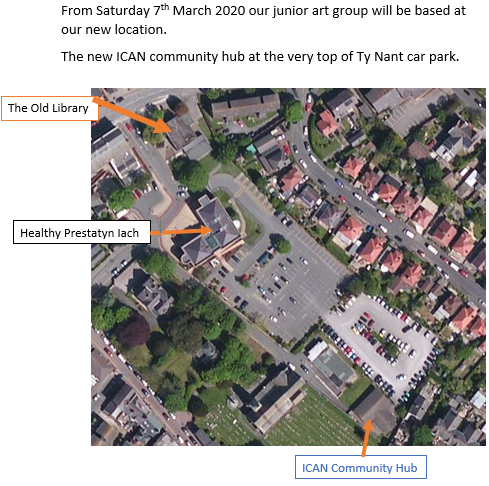 We will be giving notes to the junior artisans today informing families that of the change in location of our weekly junior art and craft sessions with <a href="/ArtisanJayne/">Jayne Harrison</a> 

From Saturday 7th March we will be based at the #ICAN Prestatyn community hub <a href="/HubPrestatyn/">Prestatyn Community Hub</a>
