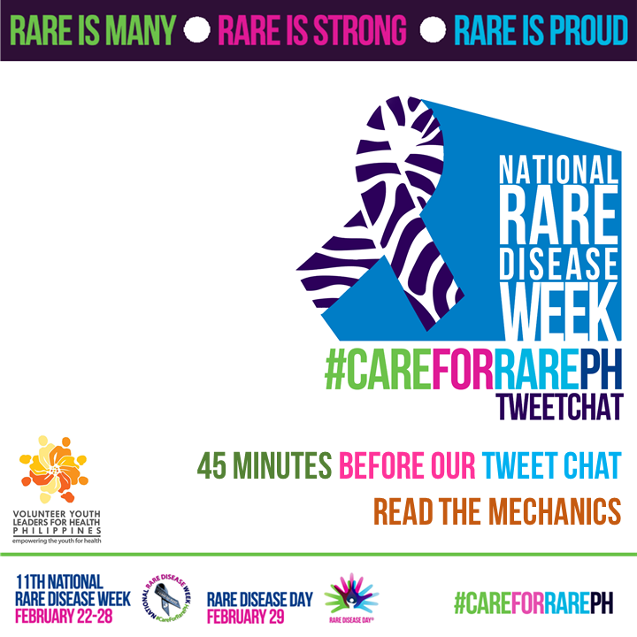 vylhphilippines's tweet photo. 45 minutes left before our #CareForRarePH Tweet Chat. Have you read the mechanics? visit https://t.co/2CmhoUycjC

The tweet chat is going to be hosted by @vylhphilippines in support of @RareDiseaseWeek @rarediseaseday https://t.co/2SmXD1BEVs