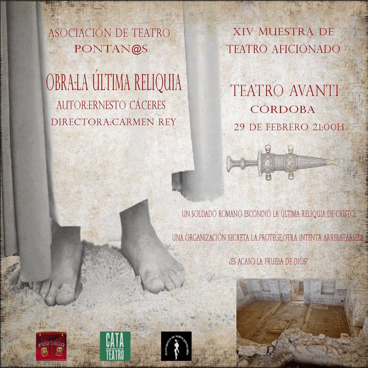 Esta noche #Teatro “La última reliquia” 
Compañía <a href="/PontanasT/">~🎭 Pontanas de Teatro 🎭~</a> 
Dirige #CarmenRey 
XIV Muestra de Teatro Aficionado de #CórdobaESP

<a href="/TEATROAVANTI/">Teatro Avanti</a>  
21:00 horas