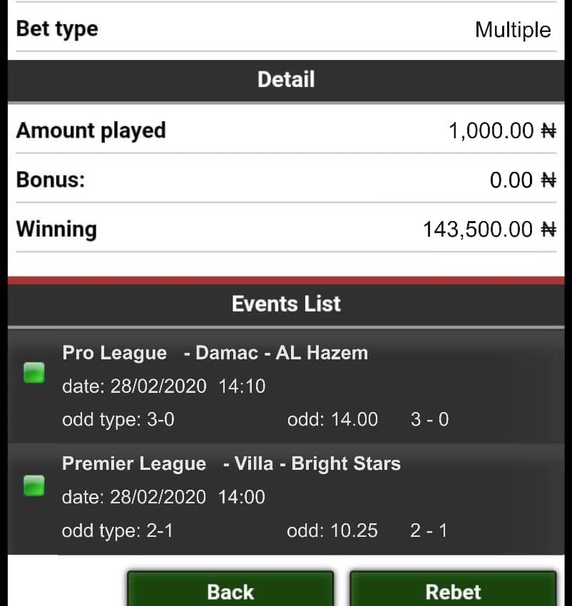 BenjaminJoself's tweet photo. HAPPY WEEKEND. I WON MY YESTERDAY BET FROM @THOMPSON_SURE WOW. HIS GAMES ARE ACCURATE AND RELIABLE NO DOUBTS.. 

#grealish #Maddison #roddy #2baba #serena #bolanle #uche #david #aswear #coronavirusinlagos #coronavirusnigeria #Nigerian #Nigerians #Nigeria #SouthAfrica #africans https://t.co/PTiV7FxQkE