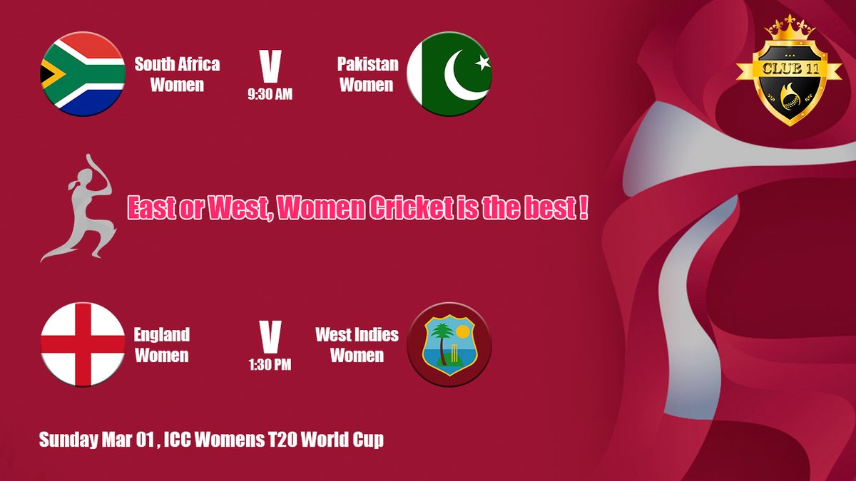 Club11fantasy's tweet photo. #T20WorldCup में  कल खेले जायगे दो मुकाबले South Africa Women vs Pakistan Women और England Women vs West Indies Women के बीच, तो बनाइये अपनी टीम और जुड़िये कांटेस्ट में 
#SAWvPAKW #ENGWvWIW  #YehKhelHaiPowerPlayKa
#CLUB11 https://t.co/eZiLrC0GIL