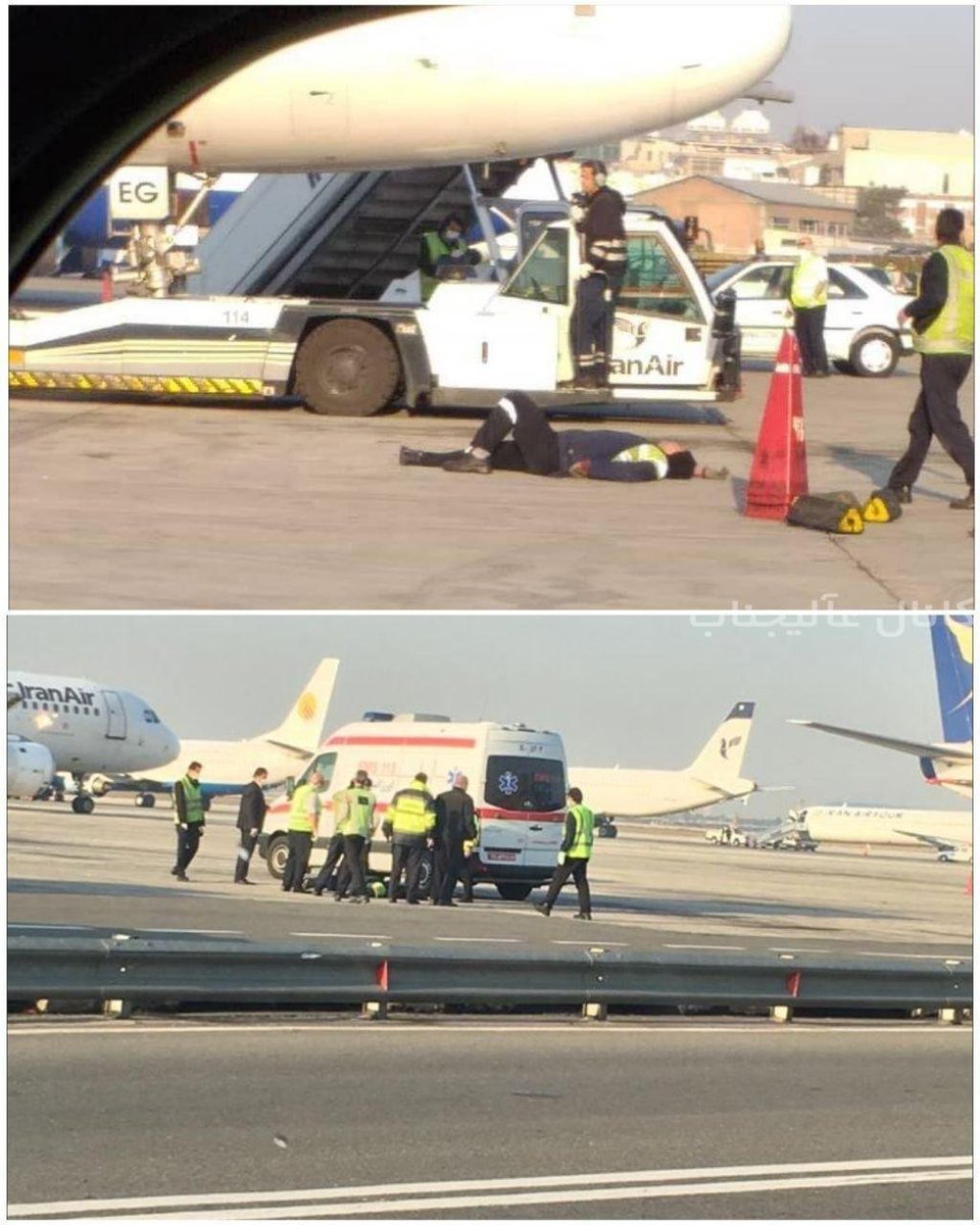 An airline staff collapsing in the airport. It is reported that he passed away.