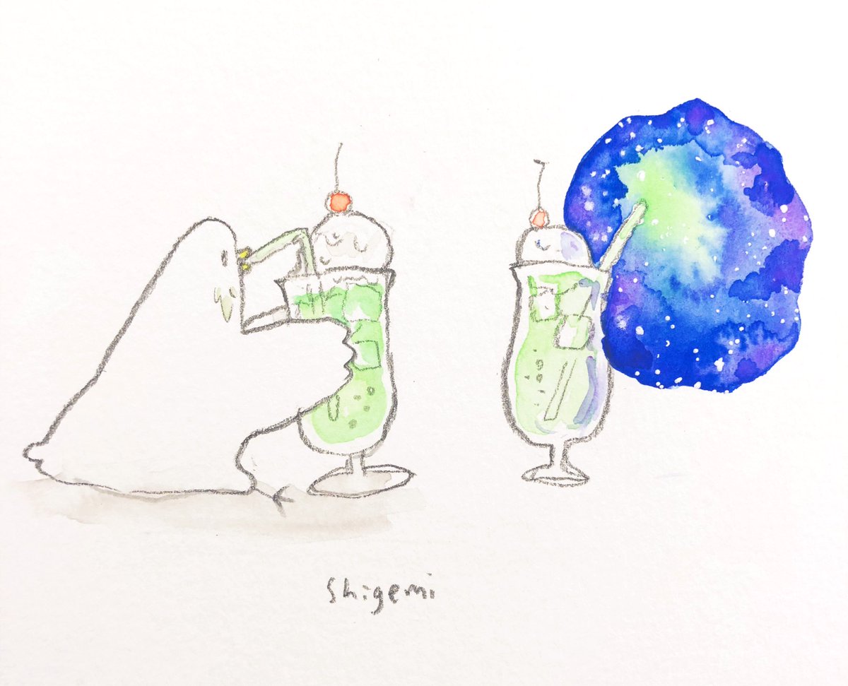 「メロンクリームソーダの美味しさを知る宇宙 」|shigemiのイラスト
