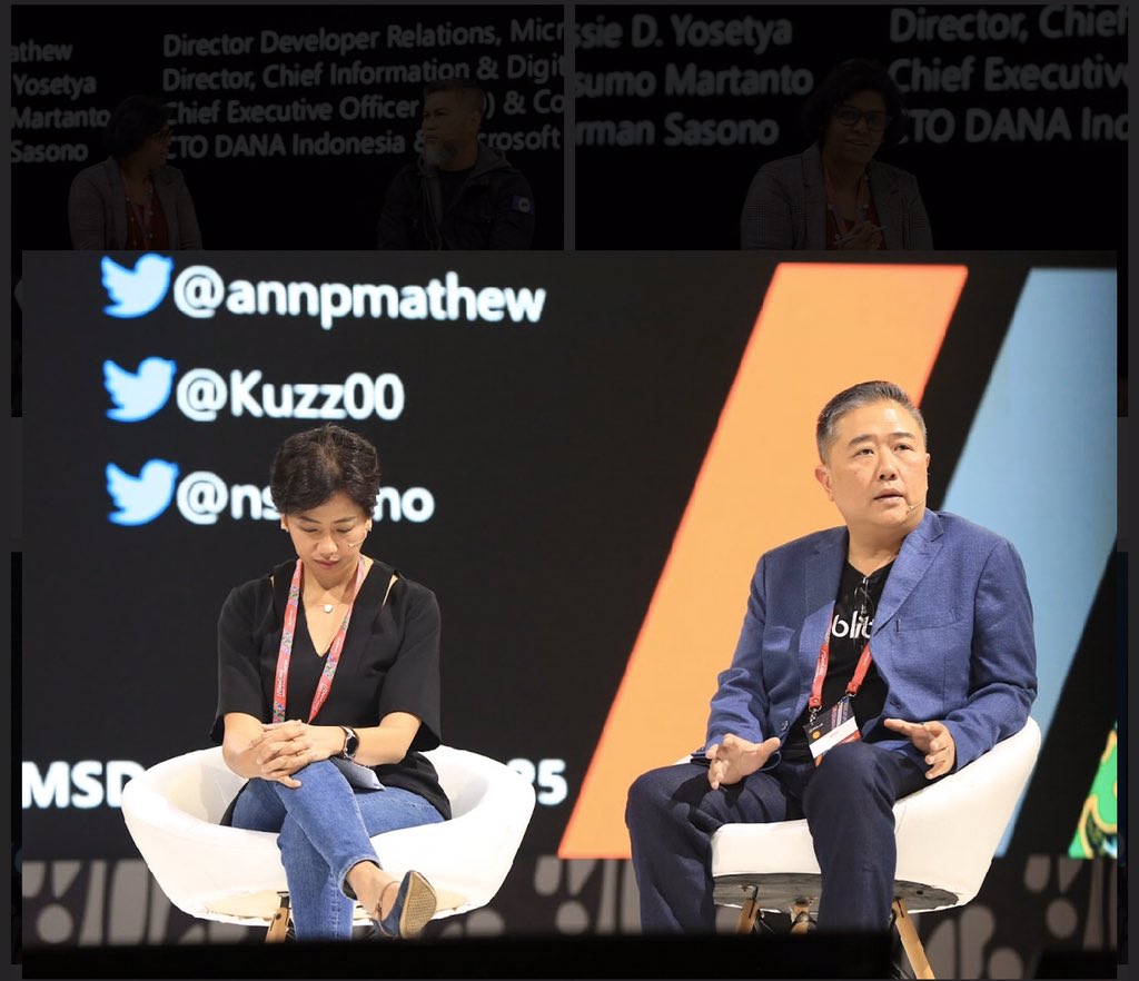 AnnpMathew's tweet photo. What makes a panel great? When the panelists are stalwarts in their area and they are friends 😀 My fireside chat at #msdevcon #indonesia was just one such. @Kuzz00 #blibli @nsasono and Bu Yessie Yosetya were the most fun panel - a diver, fighter and foodie😎 https://t.co/JZTG8rGLEN