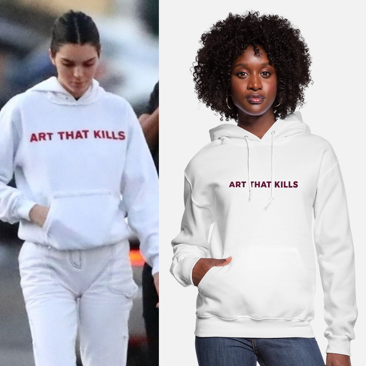 KhanTDesigns on X: Kendall Jenner Art That Kills White Hoodie