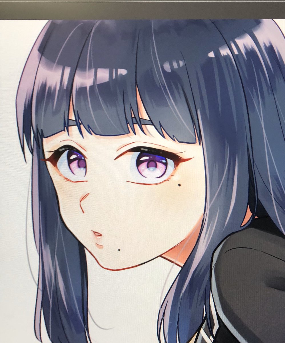 1girl mole solo looking at viewer purple eyes mole under eye bangs  illustration images
