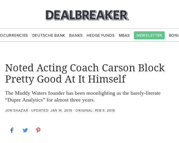 wikishorts's tweet photo. MArk, Carson Block is no "Maverick" or loner. Thats just massive PR story been built for Block starting Mar 2011 when disgraced fired journo @zkouwe launched Blocks PR ahead of huge report on Sinofrest (which they HANDED him) everyone in SF KNOWS but now people TALKING https://t.co/r1igweCHKp