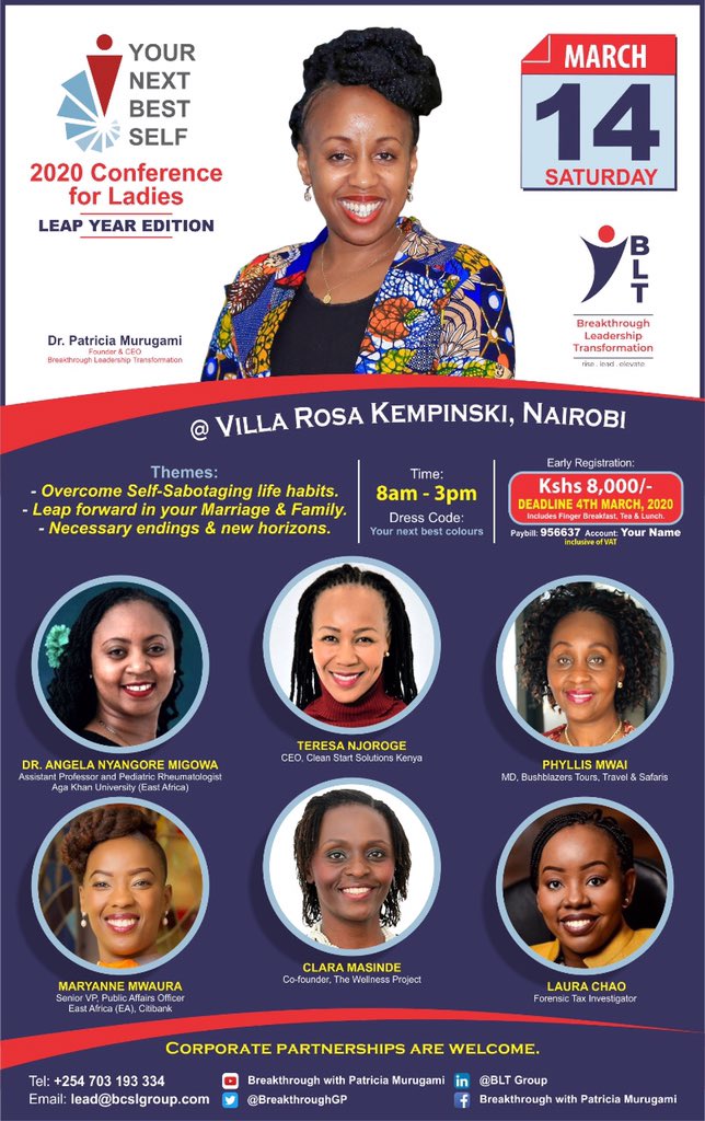 BreakthroughGp's tweet photo. We are excited at the number of corporates &amp; individuals who have already committed &amp; booked their seat. Are you procrastinating? Beat that habit today. Commit before we are sold out  @PatMurugami @MaryAnne_Mwaura @TeresaNjoroge @ClaraMasinde https://t.co/dAPfQ0v1nv