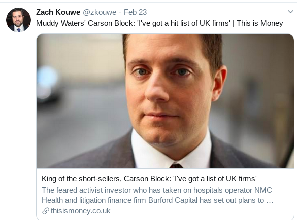 wikishorts's tweet photo. the #Wolfpack already decided to burn Carson Block. he's done,over&amp; PANICKING.Thats why hes DESPERATE to show UK media power and "hit list" to persude them he can still make them money on UK shorts (big fake PR campaign MW=UK).Too late! Funds will replace him, he too mcuh trouble https://t.co/w8D6pSBERT