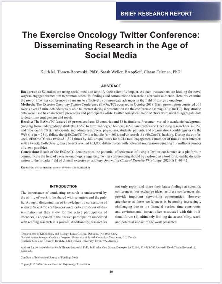 KTB_PhD's tweet image. Our latest publication, “The Exercise Oncology Twitter Conference: Disseminating research in the age of social media&quot;, is out now &amp;amp; discusses all things #ExOncTC! Check it out: jcep-cepa.org/#/doi/full/10.…