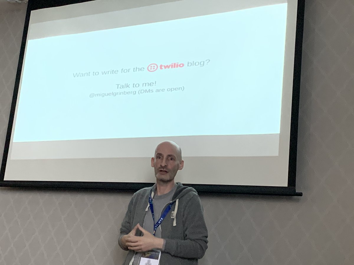 whykay's tweet image. Interested in writing for @twilio, ping @miguelgrinberg? You even get paid. All things interesting and #python-related.😲 #PyConLM #pyconlmk #PyIE