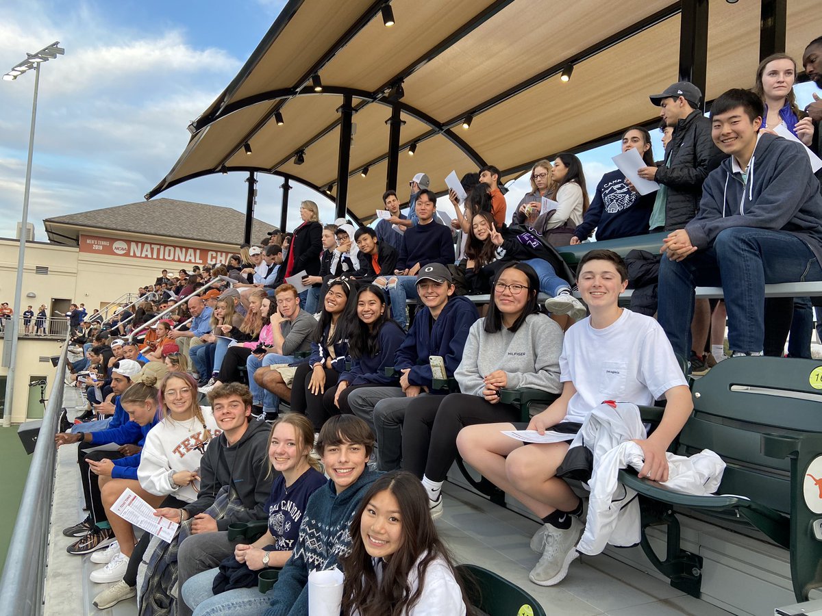 BoosterCr's tweet photo. The @CRHSTennis team went to watch the @TexasMTN match against Stanford.  Great playing!  Go Horns! https://t.co/yZaJuDv0c5