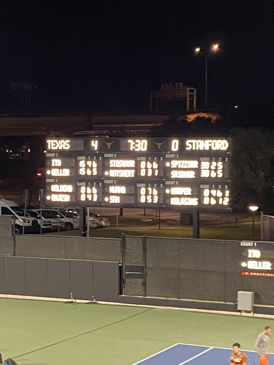 BoosterCr's tweet photo. The @CRHSTennis team went to watch the @TexasMTN match against Stanford.  Great playing!  Go Horns! https://t.co/yZaJuDv0c5