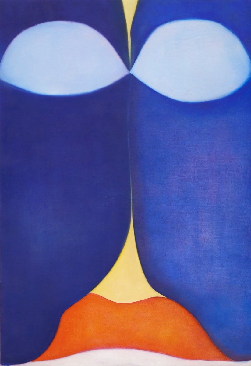 Paintings by Lebanese artist Huguette Caland, 1970s-80s, known for her soft, sensual, often erotic abstract canvases