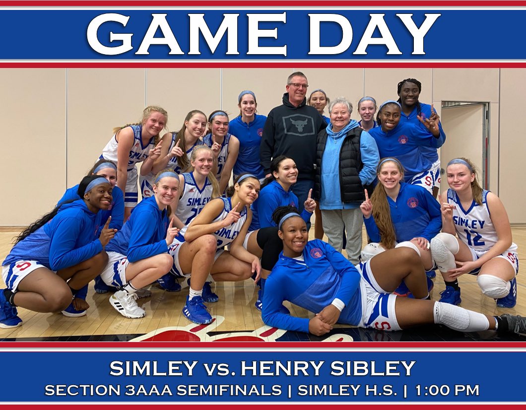 SimleyGBB's tweet photo. ‼️Sections continue this afternoon for Simley‼️

We will match up with Henry Sibley for the 3rd time this season. Winner advances to the section finals!

🚨Section Semifinal Game Day!
🏀 @ Simley
🕐 1:00 PM 

Come &amp; support the girls as they look to continue their special season! https://t.co/thBoSZZfIP