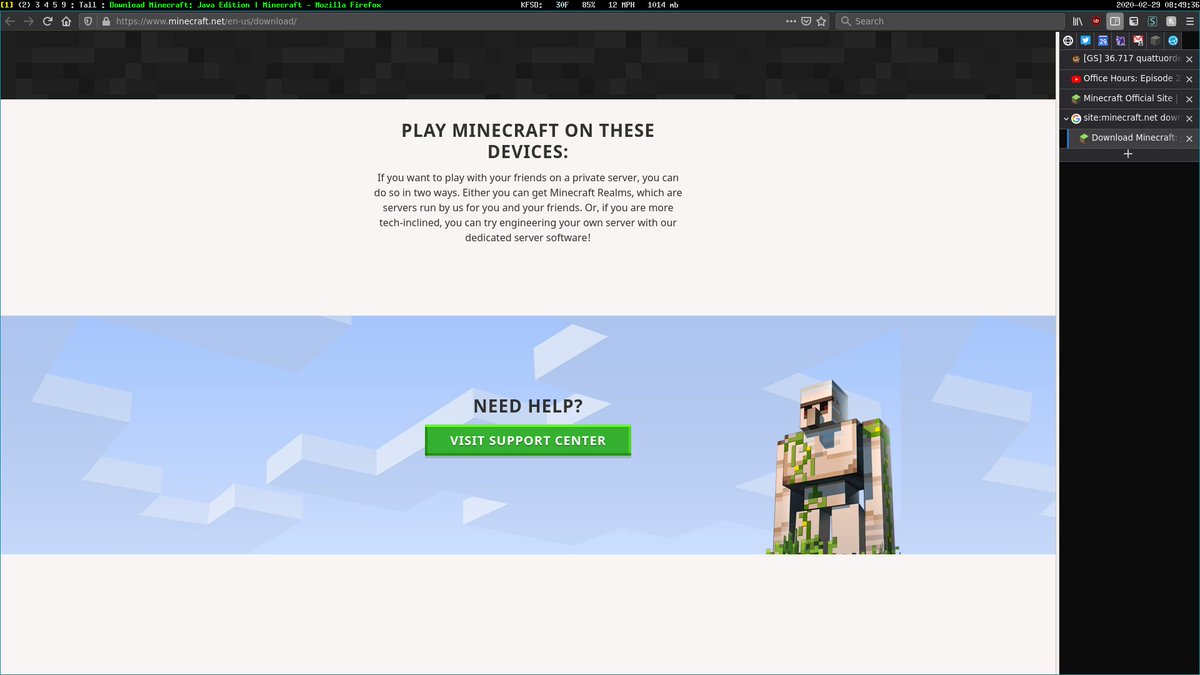 A screenshot of the broken Minecraft.net download page
