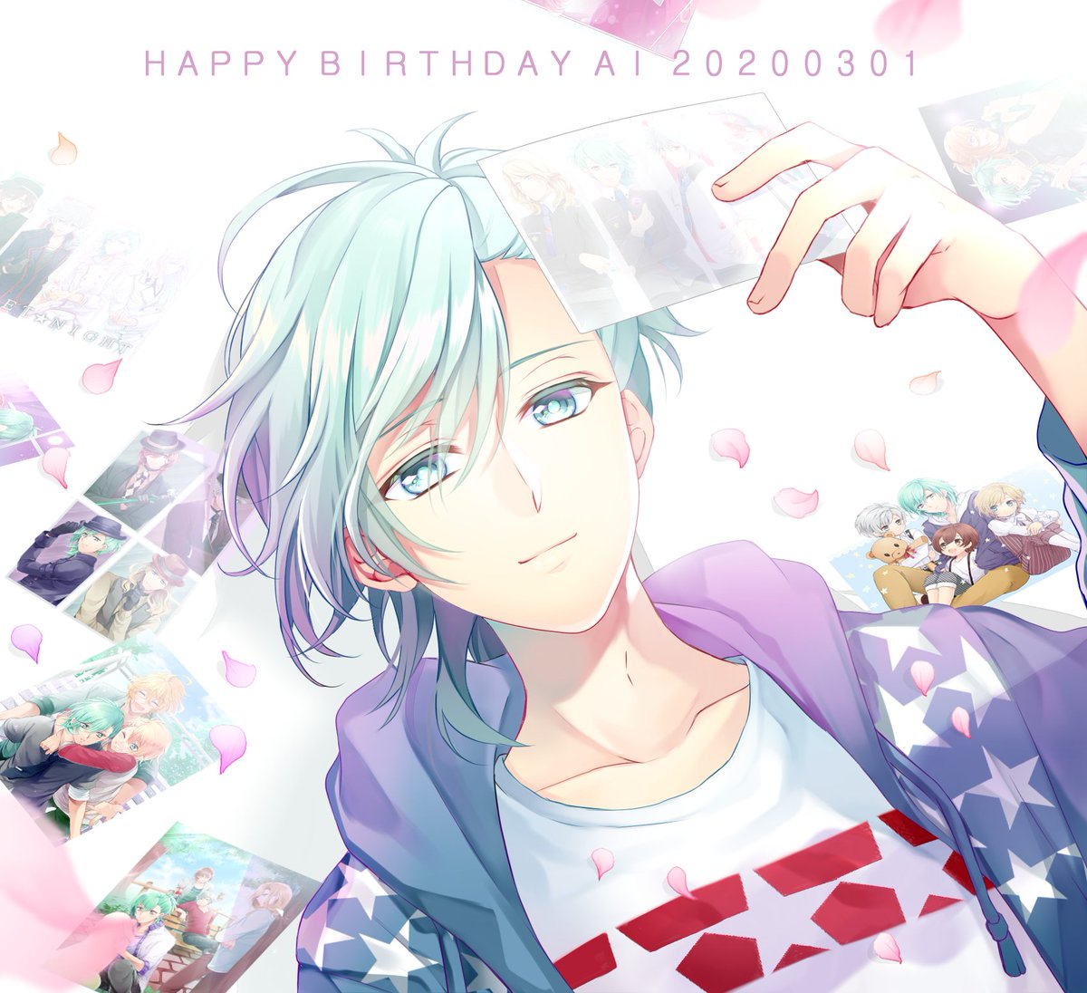 happy birthday male focus photo (object) petals smile 1boy hood  illustration images