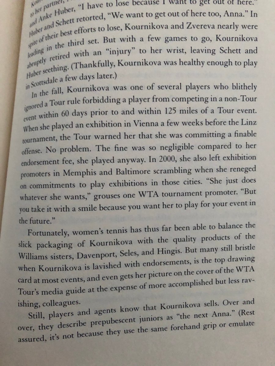 Sharapova, being blonde, tall, and Russian, was already being touted as the next Anna Kournikova. However, what Anna lacked in tennis skill, Sharapova more than made up for it, with her powerful baseline game, punchy serve and dangerous backhand stroke.