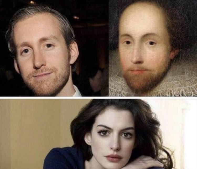 <<Il marito di Anne Hathaway ha una grande somiglianza con William Shakespeare. La moglie di William Shakespeare, morta nel 1623, si chiamava Anne Hathaway. Shakespere un giorno scrisse "La vita è troppo breve per amarti solo in una, prometto di cercarti nella prossima vita">>