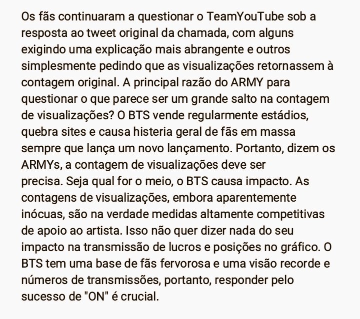 UniversBTS_'s tweet photo. 📍ARMYs recebem resposta sobre o incidente das visualizações retiradas no MV offical de “ON” do BTS.
"Os ARMYS são claramente esforçados por esse problema. Portanto, para a equipe de mídia social do YouTube, esperamos que esses números sejam restaurados em breve"

©️PaperMagazine https://t.co/RO2cEwIIoG