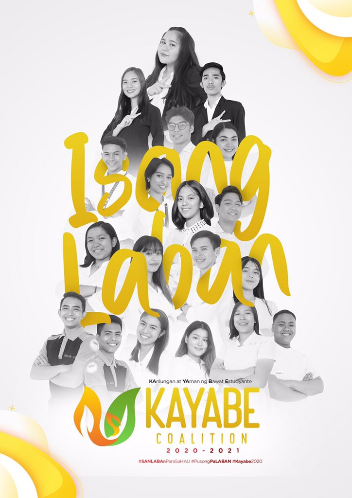 KayabeHAU's tweet photo. Isang laban na tunay na para sa mga mag-aaral ng atin pamantasan; mula noon hanggang sa kasalukuyan, kasama nyo sa laban, hindi ka iniwanan atbhindi ka iiwan. Iyan ang panata ng nag-iisa ninyong KAYABE. 💛

#SANLABANParaSaHAU #PusongPaLABAN #Kayabe2020 https://t.co/6kqKJhYaOT