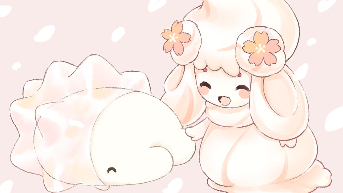 「桜なユキハミとマホイップ 」|湊谷 鈴🥝絵本クラファン中🌸イラストのお仕事受付中のイラスト