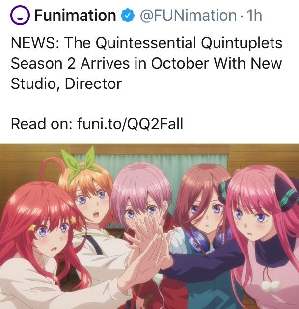 Funimation - NEWS: The Quintessential Quintuplets Season 2