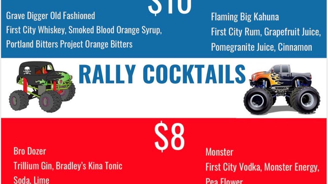 Come check out some <a href="/MonsterJam/">Monster Jam</a> cocktails from <a href="/TDistilling/">Trail Distilling</a> . Today from 4-9pm upstairs in our Dinercade bit.ly/2uBFT4F #traildistilling #monsterjam #cocktails #ogpdx