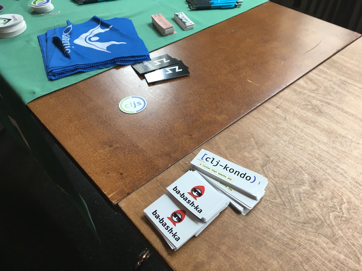 borkdude's tweet image. Get your free clj-kondo and babashka stickers next to the Cognitect booth at #clojuredconf! #clojured @clojuredconf