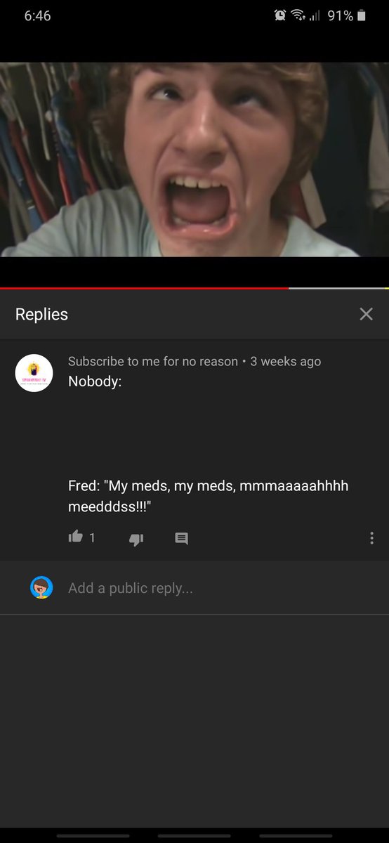 gwapo461's tweet photo. Nobody:

Fred: *gets wild that meds are missing*
#SpraypaintTV #Spraypaint_TV @FredFigglehorn #YouTubeComments #FredFigglehorn #nobodymeme https://t.co/LQRBlcjIdg