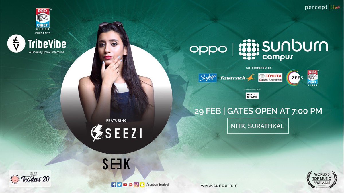 TribeVibeLive's tweet photo. #OppoSunburnCampus #RedChiefTribeVibe #TribeVibeAtIncident #TribeVibeAtNITK

#SunburnCampus Ft. Seezi &amp; SE3K at @incident_nitk, NITK Surathkal, NITK Surathkal this 29th of #February! 🔥

RSVP: https://t.co/Xa4RnEJxB0

@SunburnFestival #SunburnCampus #Seek #Seezi #RedChief https://t.co/6Jjt0NMlVc