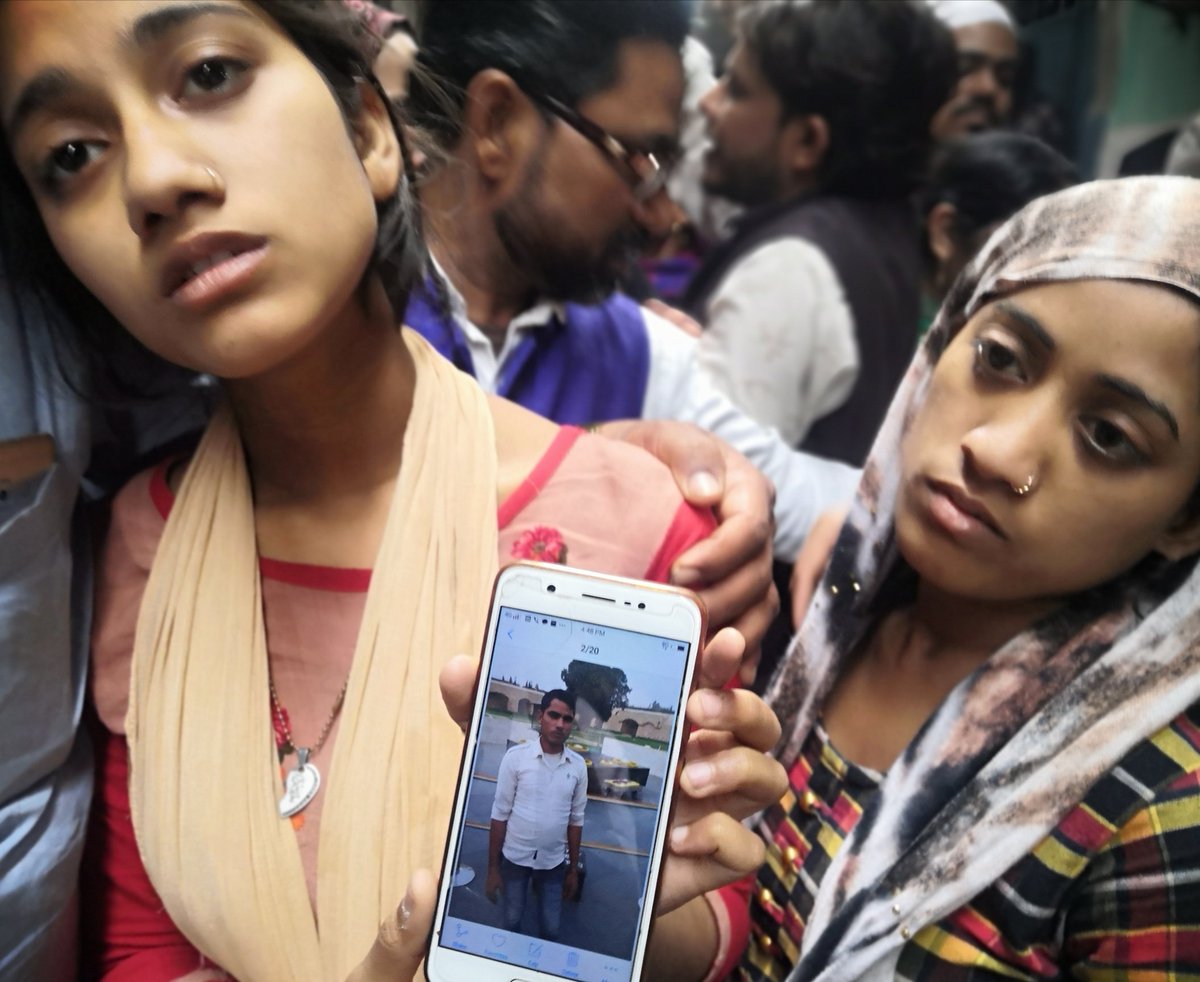 BDUTT's tweet photo. New day. New deaths. Sisters Iqra and Nagma tell me "Give us justice," as the bodies of their brothers, Aamir & Hashim come home today after brothers were 'missing' for 3 days. Families say bodies marked by stab wounds.Unspeakable Horror. Full report on #Mojo tonight #DelhiRiots https://t.co/ONxl9YoLJy